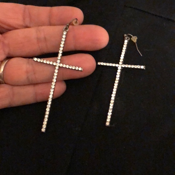 Jewelry - Rhinestone thin cross earrings